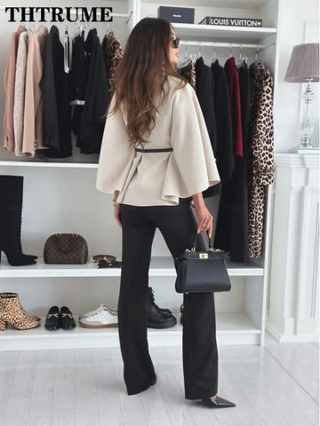 Women's Batwing Cashmere Belted Fashion Designer S-M Jackets-Women's Fashion Designer Jackets-Women's fashion designer plus size clothes